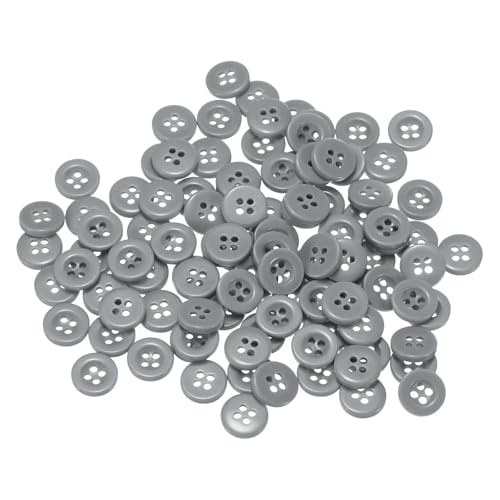 HARFINGTON 100 Stück 16L Nähknöpfe, 10 mm, Harz, rund, flach, 4 Löcher, Ersatzknöpfe für Mäntel, Nähen, Kleidung und Heimwerken, Grau von HARFINGTON