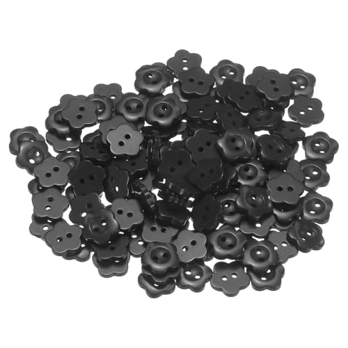 HARFINGTON 150 Stück 20L Blumen-Nähknöpfe 12,5 mm Harz Torx 2-Loch-Bastelknöpfe zum Nähen von Kleidung und Heimwerken, Schwarz von HARFINGTON