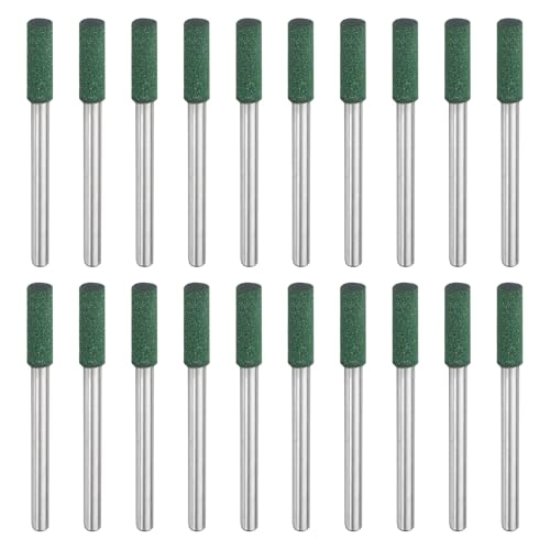 HARFINGTON 20 Stück Gummi-Polierbohrer, rotierende Polier-Bits mit 4 mm montiertem zylindrischem Kopf, 3 mm Schaft, für Metall, Schmuck, Stein, Steinschleifen, Grün, 20 Stück von HARFINGTON