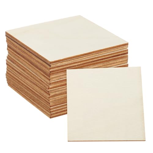 HARFINGTON 20 Stück unlackierte Holzquadrate 7,6 x 7,6 cm, natürliche Blanko-Holzscheiben, Ausschnitte, Fliesen für DIY, Basteln, Malen, Untersetzer, Heimdekoration von HARFINGTON