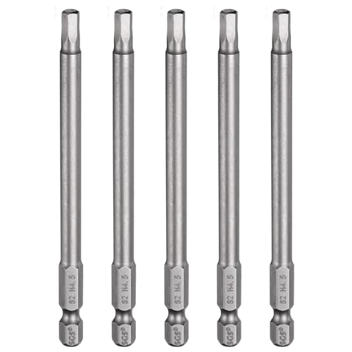 HARFINGTON 5 Stück H4,5 Sechskantkopf-Bohrer-Bits, 4,5 mm, metrische flache Spitze, 1/4 Zoll Sechskantschaft, 100 mm lang, magnetischer Sechskantschraubendreher, Stecknuss, industrielle von HARFINGTON