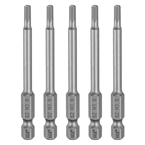 HARFINGTON 5 x H3.0 Sechskant-Bohrer-Bits, 3 mm, metrische flache Spitze, 6,35 mm Sechskantschaft, 80 mm lang, magnetischer Sechskantschraubendreher, Stecknuss, industrielle Schraubendreher, von HARFINGTON