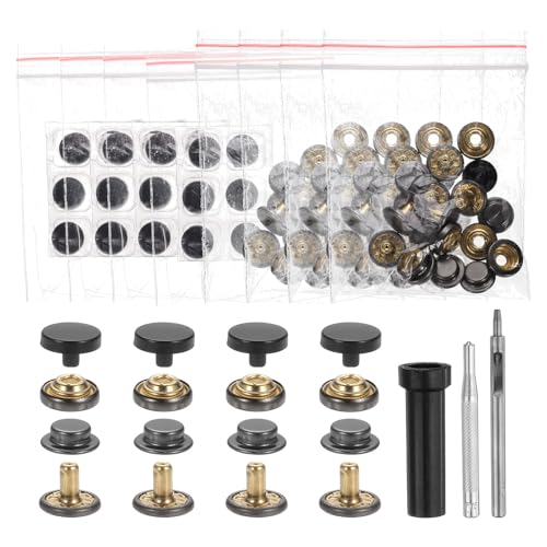 HARFINGTON Leder-Druckknöpfe, 10 mm, Metall-Druckknöpfe, Ledernieten, Druckknöpfe mit 3 Setter-Werkzeugen für Kleidung, Jacken, Jeans, Schwarz, 24 Stück von HARFINGTON