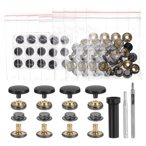 HARFINGTON Leder-Druckknöpfe, 17 mm, Metall-Druckknöpfe, Ledernieten, Druckknöpfe mit 3 Setter-Werkzeugen für Kleidung, Jacken, Jeans, Schwarz, 24 Stück von HARFINGTON