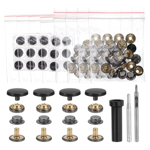 HARFINGTON Leder-Druckknöpfe, 20 mm, Metall-Druckknöpfe, Ledernieten, Druckknöpfe mit 3 Setter-Werkzeugen für Kleidung, Jacken, Jeans, Schwarz, 24 Stück von HARFINGTON