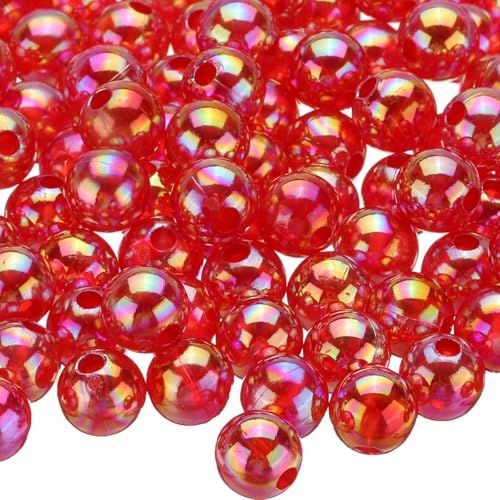 HARFINGTON Runde Acrylperlen, AB-Farben, 8 mm, lose Blasen-Abstandshalter, Bastelperlen mit Loch für DIY-Ohrringe, Armbänder, Halsketten, Schlüsselanhänger, Rot, 400 Stück von HARFINGTON