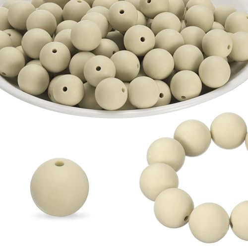 HARFINGTON Silikonperlen, 15 mm, für Stifte, lose, runde Perlen, für Schlüsselanhänger, Armbänder, Halsketten, Bastelarbeiten, Beige, 40 Stück von HARFINGTON