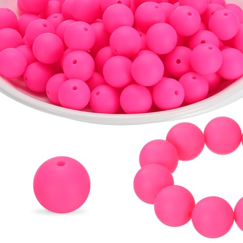 HARFINGTON Silikonperlen, 15 mm, für Stifte, lose runde Perlen, für Schlüsselanhänger, Armband, Halskette, Basteln, Hot Pink, 100 Stück von HARFINGTON