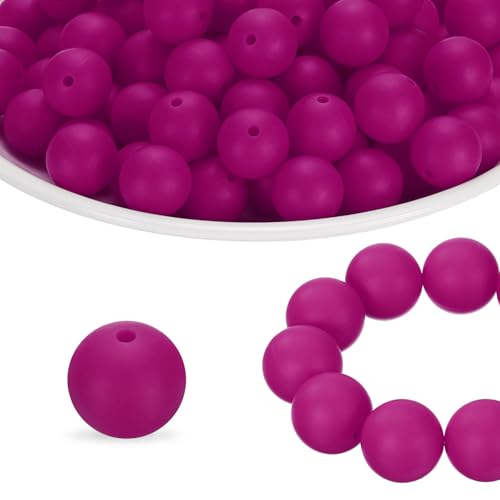 HARFINGTON Silikonperlen, 15 mm, lose runde Silikonperlen für Stifte, für Schlüsselanhänger, Armbänder, Halsketten, Basteln, Magenta, 40 Stück von HARFINGTON