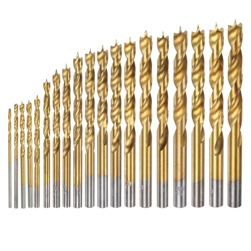 HARFINGTON Spiralbohrer für Tischler, Holzbearbeitung, Kunststoff, Gummi, 19 Stück, 1–10 mm Durchmesser, gerader Rundschaft, metrische Zopfspitze, 2,4 cm - 8,7 cm Bohrtiefe von HARFINGTON