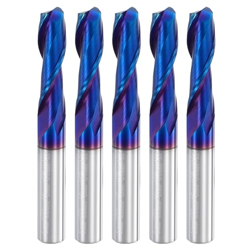 HARFINGTON Spiralfräser, 6 mm Schnittdurchmesser, 2 Nuten, AITIN-beschichteter Vollhartmetall-Schaftfräser mit 6 mm Schaft für CNC-Holzschnitzerei, Gravur, 22 mm Schnittlänge, blaue Nano-Beschichtung, von HARFINGTON