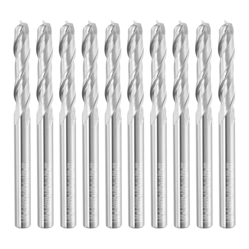 HARFINGTON Spiralfräser-Bits, 0,3 cm Schnittdurchmesser, 2 Rillen, Schaftfräser, Fräser für Holzschnitzerei, Gravur (1/8-Zoll-Schaft 43/64 Zoll, Schnittlänge 30 Grad lang, 30 Grad Helix HRC44-46), 10 von HARFINGTON