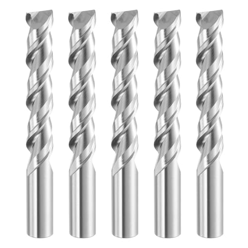 HARFINGTON Spiralfräser-Bits, 6 mm Schnittdurchmesser, 2 Rillen nach oben, Fräser für Holzschnitzerei, Gravur (6 mm Schaft, 32 mm, Schnittlänge 50 mm lang, 45 Grad Helix HRC49-51), 5 Stück von HARFINGTON