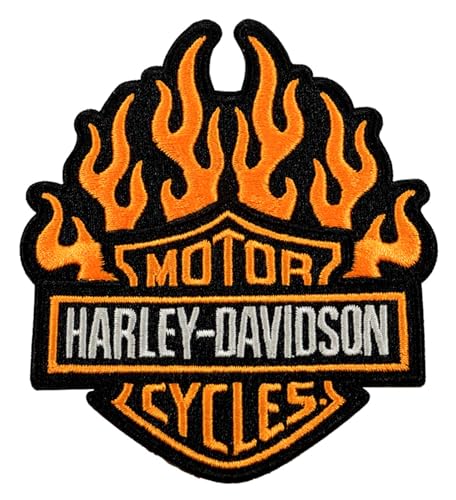 Harley-Davidson 10,2 cm bestickter Feuerstarter-Emblem Aufnäher Aufnäher Orange, Orange/Abendrot im Zickzackmuster (Sunset Chevron), 4" x 3.5" von HARLEY-DAVIDSON