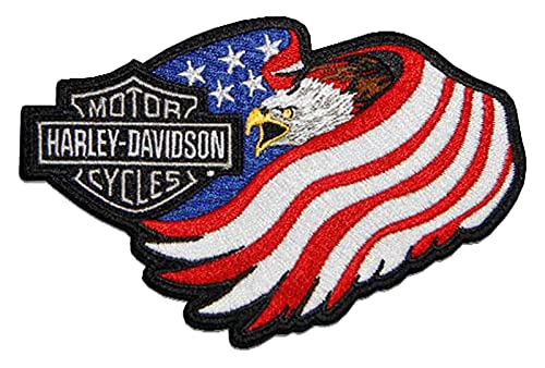 Harley-Davidson 12,7 cm Gewebte amerikanische Flagge Adler B & S Logo Emblem Aufnäher Patch, Schwarz, 5" x 3.5" von HARLEY-DAVIDSON