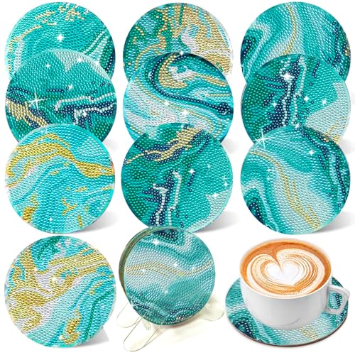 Diamond Painting Untersetzer, 10er Set DIY Diamond Painting Erwachsene Untersetzer mit Halter, 5D Diamond Painting Kinder Art Marine mit Diamanten und Montagewerkzeuge fur Tassen, Kerzen Dekoratio von HARRA HOME