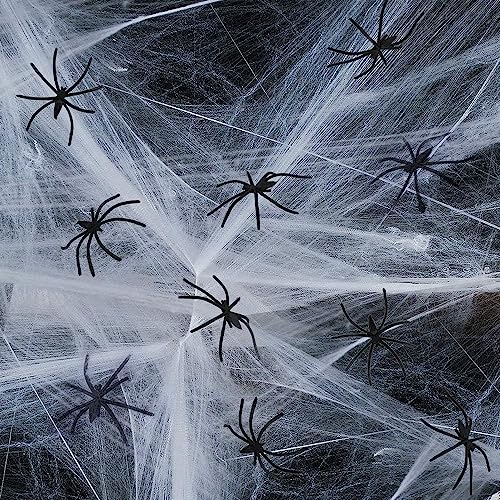 HASAGEI Halloween Deko Spinnennetz, Halloween Deko Set, 100g Dehnbare Spinnennetz Halloween Dekoration mit 40 künstlichen Spinnen für Halloween Partydekorationen von HASAGEI