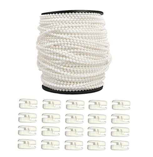 HASAYAKI Perlenkettenschnur für Vorhänge, 100 m/Rolle Perlenzugschnüre mit 20 Verbindungsstücken, Reparatur für Rollos – Weiß von HASAYAKI