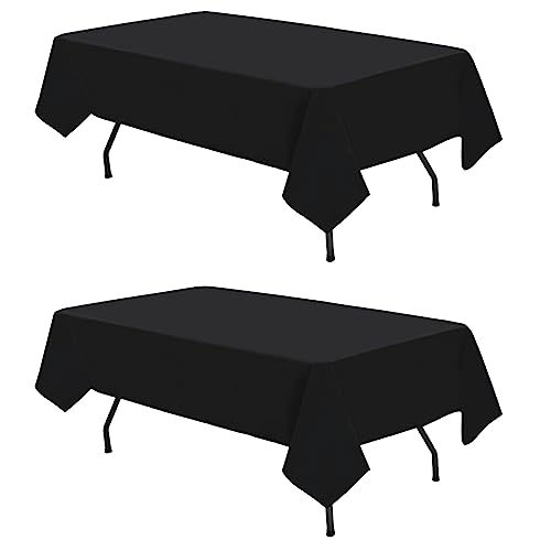2er-Pack rechteckige Schwarze Polyester-Tischdecken, 153 x 320 cm, für große rechteckige Tische, Polyester-Tischdecken, waschbare Tischdecken für Hochzeit, Empfang, Party, Geburtstag usw. von HASJOIN