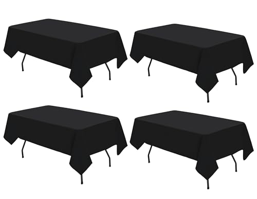 4 Stück rechteckige schwarze Polyester-Tischdecken 153 x 260 cm für rechteckige Tische, Polyester-Tischdecken, schmutzabweisend, knitterfrei, waschbar, geeignet für Hochzeitsbankette von HASJOIN