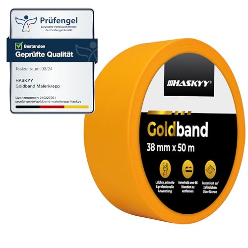 HASKYY Goldband Malerkrepp Kreppband 1x Malerband - Große Auswahl - Profi Abdeckband Malertape Klebeband Washi Tape Gold Papiertape Selbstklebend (38mm x 50m) von HASKYY