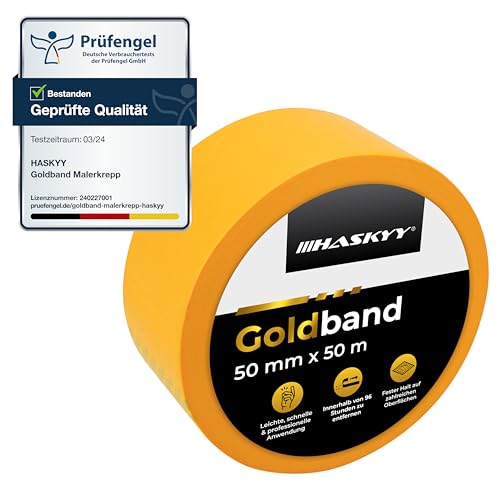 HASKYY Goldband Malerkrepp Kreppband 1x Malerband - Große Auswahl - Profi Abdeckband Malertape Klebeband Washi Tape Gold Papiertape Selbstklebend (50mm x 50m) von HASKYY