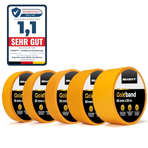 HASKYY Goldband Malerkrepp Kreppband 20x Malerband 25mm x 50m Profi Abdeckband Malertape Klebeband Washi Tape Gold Papiertape Selbstklebend von HASKYY