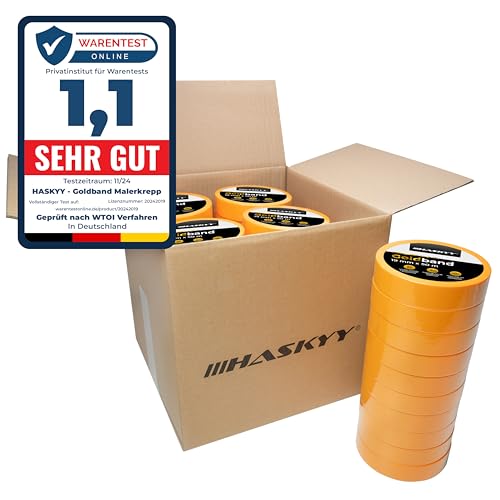 HASKYY Goldband Malerkrepp Kreppband 50x Malerband 19mm x 50m Profi Abdeckband Malertape Klebeband Washi Tape Gold Papiertape Selbstklebend von HASKYY