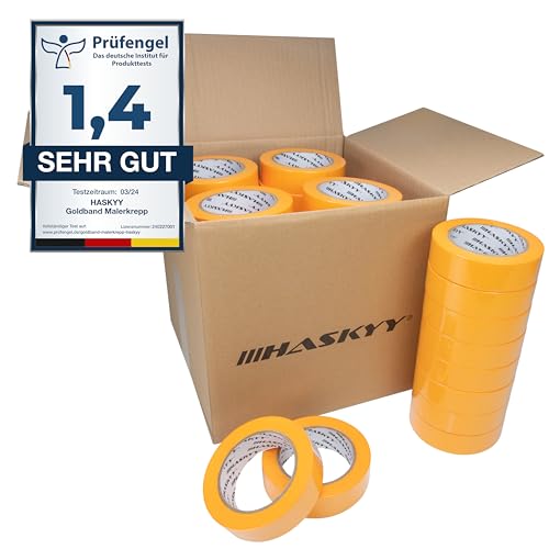 HASKYY Goldband Malerkrepp Kreppband 50x Malerband 38mm x 50m Profi Abdeckband Malertape Klebeband Washi Tape Gold Papiertape Selbstklebend von HASKYY