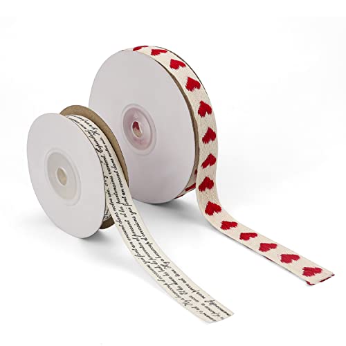 Stickband Baumwoll，HASLED Beige Geschenkband Stoffband Schleifenband Hochzeit Fransenband，Rotes Liebesmuster und Muster des Englischen Alphabets von HASLED