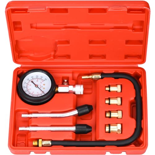 HATANSE Kompressionstester Kompressionsprüfer Kompressionsmesser Benzin mit Zündkerzentester Manometer und 4 Adapter M10 M12 M14 M18 Messen 0-20 bar oder 0-300 psi für KFZ LKW Auto Motorrad von HATANSE