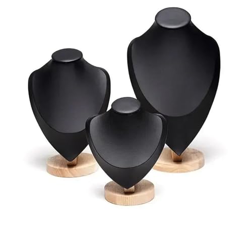 HATJZRUM Schmuckbüste 3 Teile/Satz Samt Schmuck Display Modell Büste Zeigen Aussteller Halskette Anhänger Mannequin Schmuck Ständer Organizer Samt Schmuckständer Für Halsketten(Black PU) von HATJZRUM