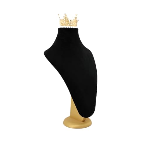 HATJZRUM Schmuckbüste Samt-Portrait-Halsketten-Ausstellungsstand-Halter-Schmuck-Mannequin-Büste mit Goldener Krone for Schaufenster-Halsketten-Anhänger Samt Schmuckständer Für Halsketten(Black Large) von HATJZRUM