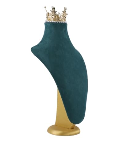 HATJZRUM Schmuckbüste Samt-Portrait-Halsketten-Ausstellungsstand-Halter-Schmuck-Mannequin-Büste mit Goldener Krone for Schaufenster-Halsketten-Anhänger Samt Schmuckständer Für Halsketten(Green Large) von HATJZRUM