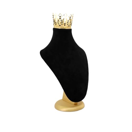 Schmuckbüste Samt-Portrait-Halsketten-Ausstellungsstand-Halter-Schmuck-Mannequin-Büste mit goldener Krone for Schaufenster-Halsketten-Anhänger Samt Schmuckständer Für Halsketten(Black Medium) von HATJZRUM