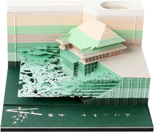 Kreativer 3d-Notizblock Diy-Notizen Notizblock Kiyomizudera-Tempel Papierskulptur, Geschenk, 3d-Kunstkalender Nicht Klebrige Notizen(Green) von HATUROPO