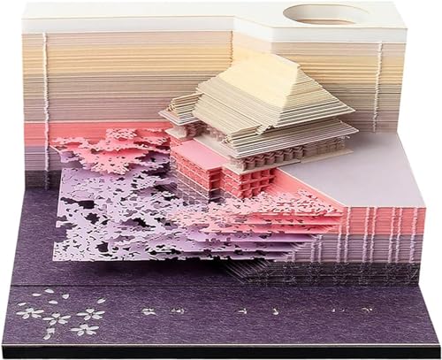 Kreativer 3d-Notizblock Diy-Notizen Notizblock Kiyomizudera-Tempel Papierskulptur, Geschenk, 3d-Kunstkalender Nicht Klebrige Notizen(Purple) von HATUROPO
