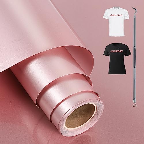 HAUSPROFI Plotterfolie Textil 30.5cm x 400cm, Plotter Bügelfolie für Silhouette Cameo - Flexfolie Plotter für DIY T-Shirt/Anderen Stoffe - Mit Häkelnadel - Rosengold von HAUSPROFI