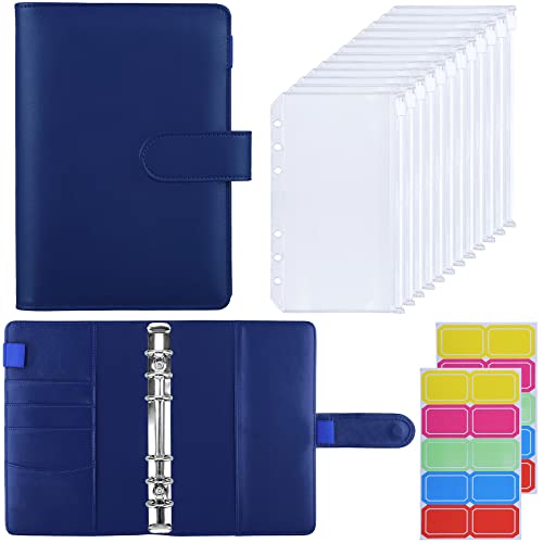 HAUTOCO Budget Planner Deutsch, A6 Budget Binder, Budgetplaner, Ringbuch A6 mit 12 Binder Taschen, Finanzplaner mit Etiketten, Sparbuch für Geld Organizer, Marineblau von HAUTOCO