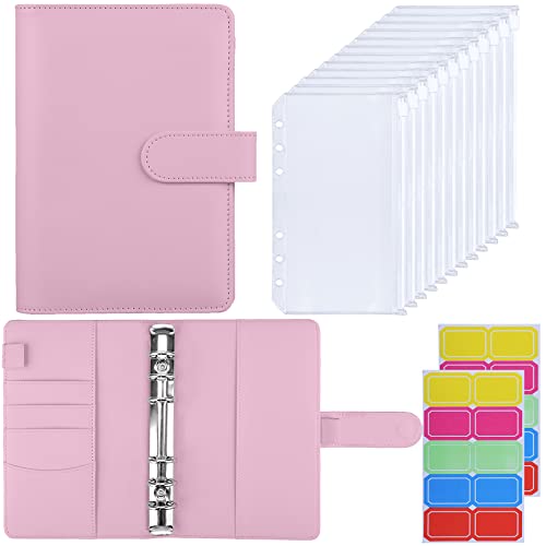 HAUTOCO Budget Planner Deutsch, A6 Budget Binder, Budgetplaner, Ringbuch A6 mit 12 Binder Taschen, Finanzplaner mit Etiketten, Sparbuch für Geld Organizer, für Reisen Tagebuch, Rosa von HAUTOCO