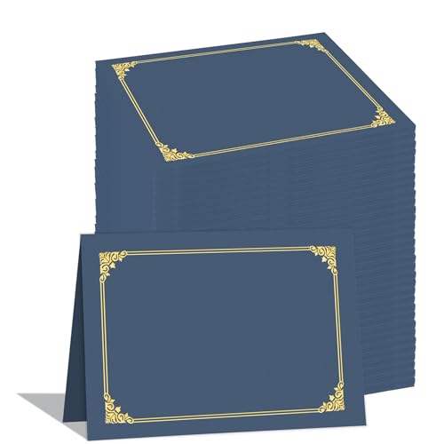 HAUTOCO 120 Stück Zeugnishalter, marineblaue Diplomhalter, Dokumentenauszeichnungen, Zertifikatsmappen mit Goldfolienrand für 21,6 x 27,9 cm Briefgröße von HAUTOCO