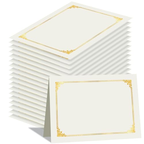 HAUTOCO 50 Packungen Zeugnishalter, weiße Diplommappen, Zertifikatsmappen mit Goldfolienrand, für Briefgröße 21,6 x 27,9 cm, Karton, Auszeichnung, Dokument, Abschlussfeier von HAUTOCO