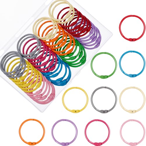 HAUTOCO 50 Stück Buchringe 30mm Karteikarten Ring Heftringe Metallring Bunt Loseblatt Verbinder Binder Ringe Schlüsselringe für Scrapbook Abum Handwerk Papier Karteikarten Buch Binden, Mehrfarben von HAUTOCO