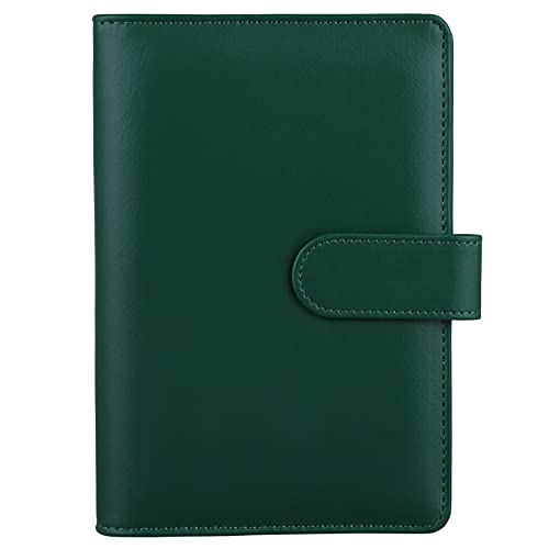 HAUTOCO Ringbuch A6, PU Leder-Notizbuch, nachfüllbar, 6 Ringordner für A6 Budget Binder Budget Planner Haushaltsbuch Personal Organize, Loseblatt A6 Binder mit magnetischer Schnalle, Dunkelgrün von HAUTOCO