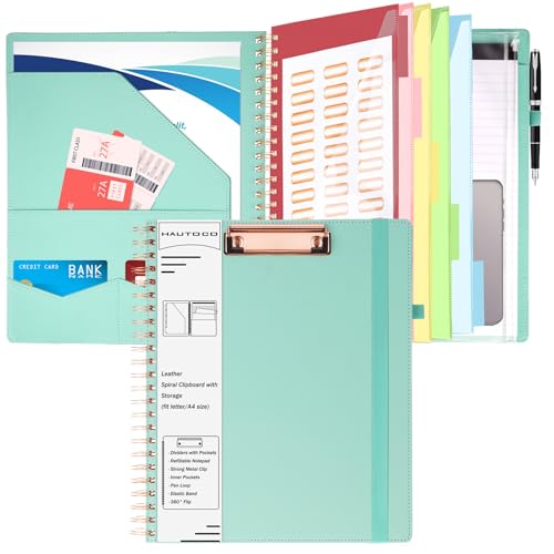 HAUTOCO Klemmbrett Folio mit A4 Zip Beutel, Klemmbrettmappe A4 mit nachfüllbarem Notizblock, Klemmbretter mit 5 A4-Ordnern Lagerung 10 Taschen, Klemmbrett a4 mit Deckel für Schule/Büro, Blau von HAUTOCO