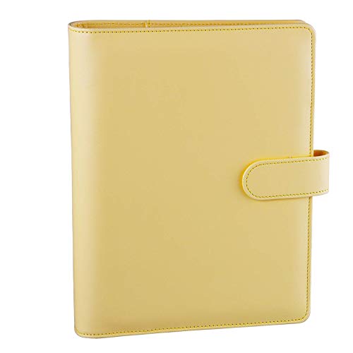 HAUTOCO A5 Binder, 6 Loch A5 Ringbuch Abdeckung, Ringbuch A5 Nachfüllbar Budget Binder, PU Leder Notizbuch A5 Ringbuch Planer Organizer Binder für Büro Schule (ohne Innenpapier), Gelb von HAUTOCO