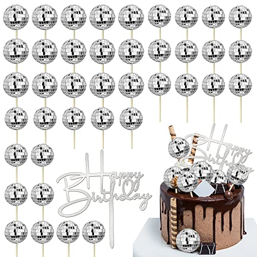 41 Stück Discokugel Cupcake Topper Happy Birthday Kuchen Topper 1970er Jahre Discokugel Kuchen Dekorationen Disco-Thema Kuchen Picks für Disco-Motto-Party 70er Jahre Motto-Party von HAVAGDTM