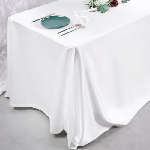 HAVII Rechteckige Tischdecke aus Satin, für Weihnachten, Hochzeit, Party, sogar lange Tischdekoration, 241,3 x 3 m, Weiß, 1 Stück von HAVII