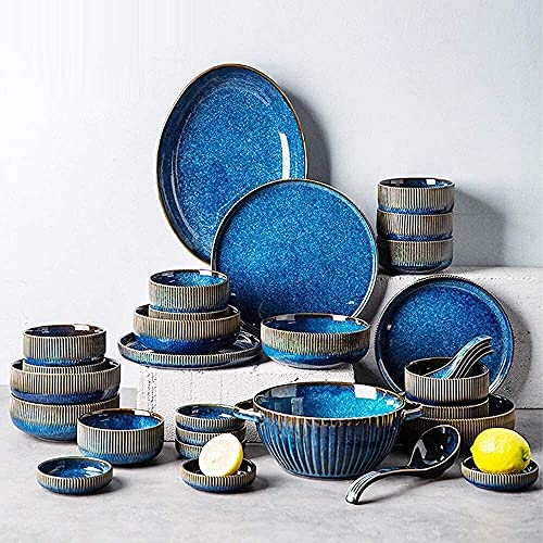 Keramik-Geschirrsets, Schüssel/Teller/Löffel | Geschirrset mit Farbverlaufsstruktur, Retro-Kaltglasur, Porzellan-Kombinationsset, 22-teilig von HAVVMK