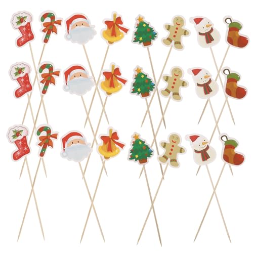 24 Stk Weihnachtsgeschirr Kreative Snacksticks Holzspieß Obstpflücker Aus Holz Fruchtstäbchen Dekorativer Spieß Cupcake-topper-sticks Holzstäbchen Für Partys Partyzubehör Papier HAWILLOSCH von HAWILLOSCH